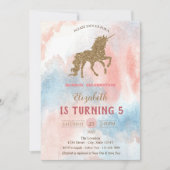 Gold Glitzer Unicorn, Aquarell Einladung (Vorderseite)