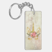 Gold Glitzer Unicorn Face, Bokeh Schlüsselanhänger (Vorderseite links)