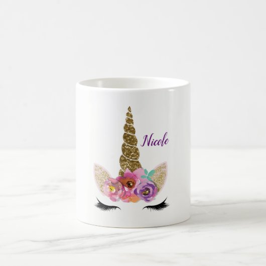 Gold Glitzer Unicorn Horn Girls Personalisiert Kaffeetasse (Mittel)