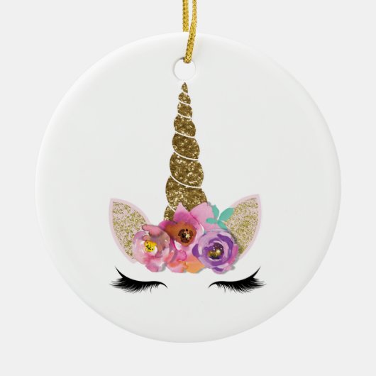 Gold Glitzer Unicorn Horn Personalisiert Keramik Ornament (Vorne)