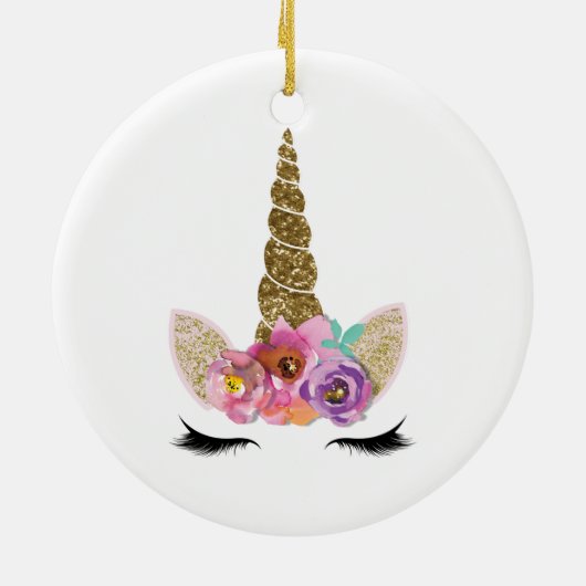 Gold Glitzer Unicorn Horn Personalisiert Keramik Ornament (Hinten)