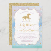 Gold Glitzer Unicorn Kinderdusche Einladung (Vorne/Hinten)