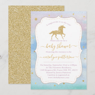 Gold Glitzer Unicorn Kinderdusche Einladung