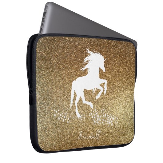 Gold Glitzer Unicorn Notebook-Sieb Laptopschutzhülle (Vorne Rechts)