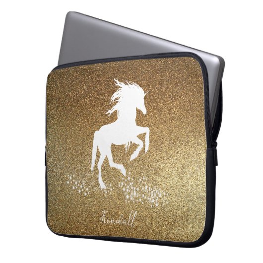 Gold Glitzer Unicorn Notebook-Sieb Laptopschutzhülle (Vorderseite Links)