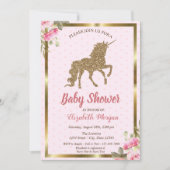 Gold Glitzer Unicorn Polka Dots, Blumenkinderdusch Einladung (Vorderseite)
