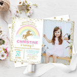 Gold Glitzer Unicorn Rainbow Birthday Foto Einladung<br><div class="desc">Gold Glitzer Unicorn Rainbow Birthday Foto Einladung</div>