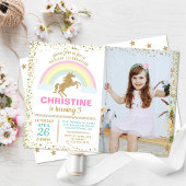 Gold Glitzer Unicorn Rainbow Birthday Foto Einladung