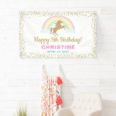 Gold Glitzer Unicorn Rainbow Birthday Party Banner (Insitu)