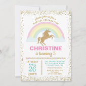 Gold Glitzer Unicorn Rainbow - Einladung zum Gebur (Vorderseite)