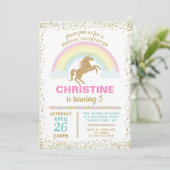 Gold Glitzer Unicorn Rainbow - Einladung zum Gebur (Stehend Vorderseite)
