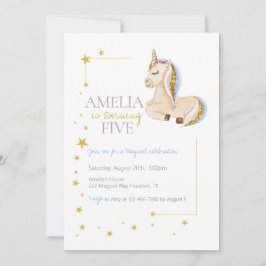 Gold Glitzer Unicorn Rainbow Geburtstagsparty Einladung