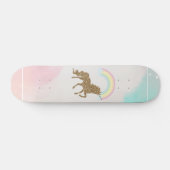 Gold Glitzer Unicorn, Regenbogen Skateboard (Horizontal)