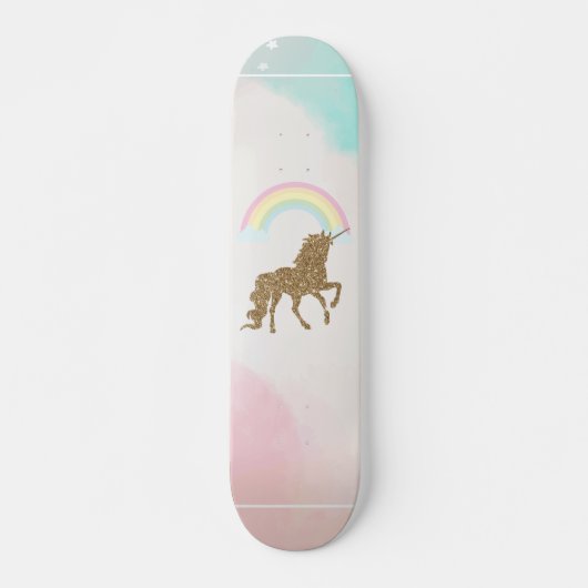 Gold Glitzer Unicorn, Regenbogen Skateboard (Vorne)