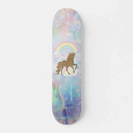 Gold Glitzer Unicorn, Regenbogenopal Skateboard (Vorne)