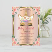 Gold Glitzer Unicorn Rose Crown Baby Dusche Einladung (Stehend Vorderseite)