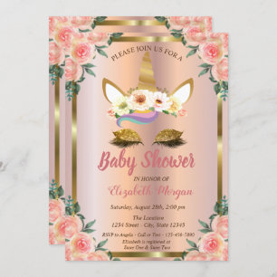 Gold Glitzer Unicorn Rose Gold Baby Dusche Einladung