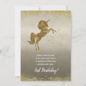Gold Glitzer Unicorn Stars Glam Birthday Party Einladung (Rückseite)