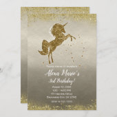 Gold Glitzer Unicorn Stars Glam Birthday Party Einladung (Vorne/Hinten)