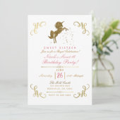 Gold Glitzer Unicorn Stars Storybook Corners Party Einladung (Stehend Vorderseite)