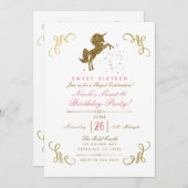 Gold Glitzer Unicorn Stars Storybook Corners Party Einladung (Vorne/Hinten)
