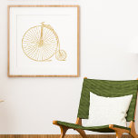 Gold Glitzer Vintag Einrad Minimalistisch Poster<br><div class="desc">Eine schlichte,  spielerische Linienkunst,  die von einem altmodischen Einrad in den Imitaten Gold zeichne.</div>