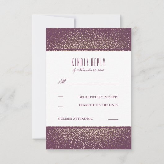Gold Glitzer Vintag Plum Wedding RSVP Cards Karte (Vorderseite)