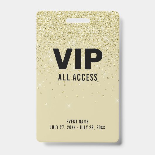 Gold Glitzer VIP All Access Pass Event-ID-Abzeiche Ausweis (Vorderseite)