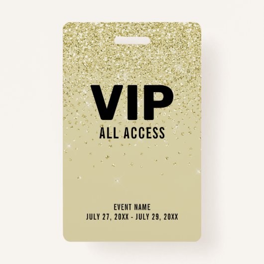 Gold Glitzer VIP All Access Pass Event-ID-Abzeiche Ausweis (Vorderseite)