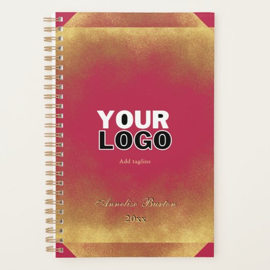 Gold Glitzer Viva Magenta Logo Slogan Name Planer (Vorderseite)
