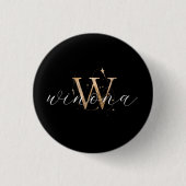 Gold Glitzer W Initial Script Name Modernes Elegan Button (Vorderseite)