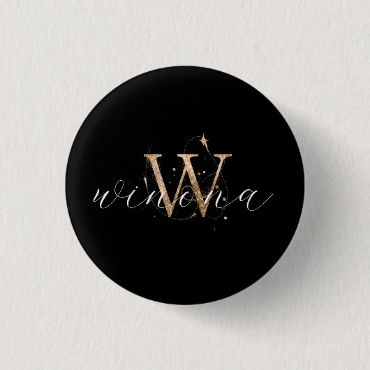 Gold Glitzer W Initial Script Name Modernes Elegan Button (Vorderseite)