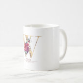 Gold Glitzer W Monogram Floral Burgund Red Kaffeetasse (VorderseiteRechts)