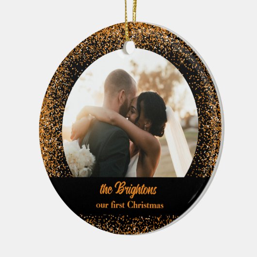 Gold Glitzer Wedding Couple Foto Keramik Ornament (Links)