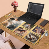 Gold Glitzer Wedding Foto Collage Schreibtischunterlage