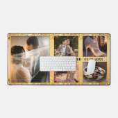 Gold Glitzer Wedding Foto Collage Schreibtischunterlage (Tastatur & Maus)