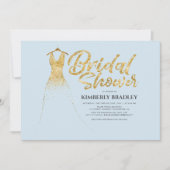 Gold Glitzer Wedding Gown Dusty Blue Brautparty Einladung (Vorderseite)