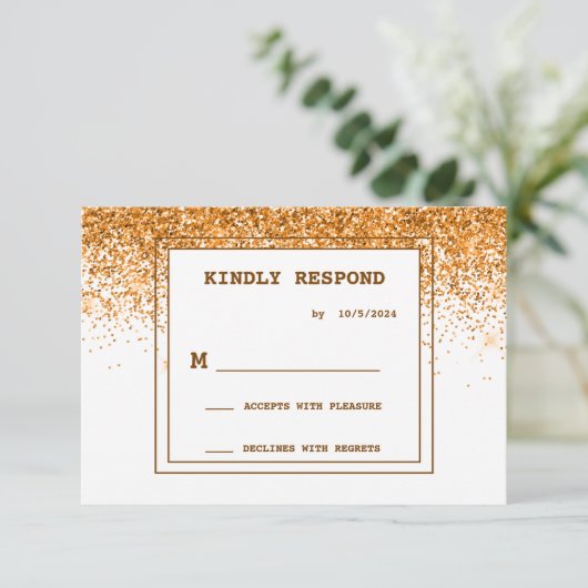 Gold Glitzer Wedding RSVP Card (Stehend Vorderseite)