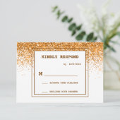 Gold Glitzer Wedding RSVP Card Karte (Stehend Vorderseite)