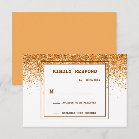 Gold Glitzer Wedding RSVP Card Karte (Vorne/Hinten)