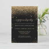 Gold Glitzer Wedding Verlobung Black Party Einladung (Stehend Vorderseite)