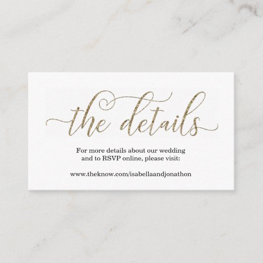 Gold Glitzer Wedding Website Info Enclosure Card Begleitkarte (Vorderseite)