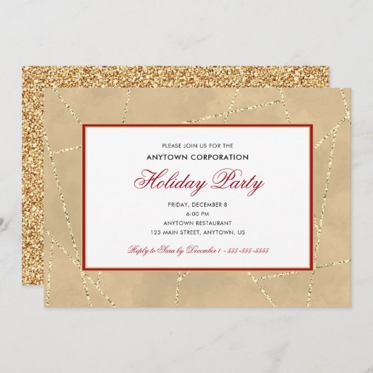 Gold Glitzer Weihnachten | Business Holiday Party Einladung (Vorne/Hinten)