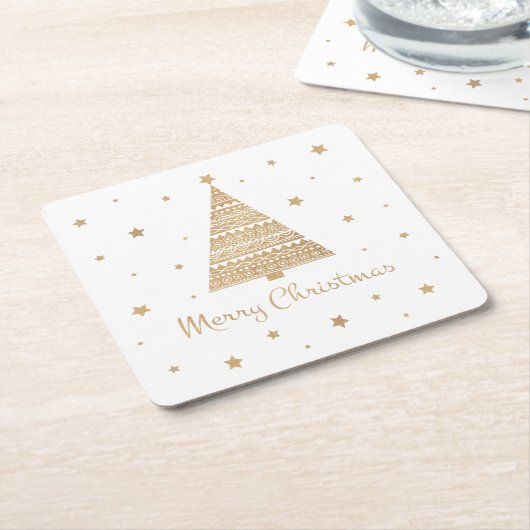 Gold Glitzer Weihnachten Tree Star Frohe Weihnacht Rechteckiger Pappuntersetzer (angewinkelt)