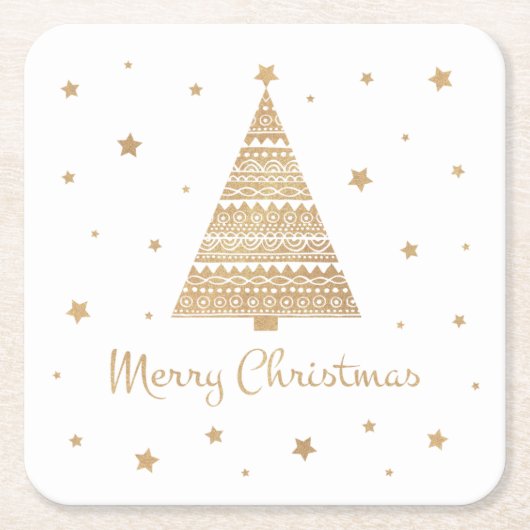 Gold Glitzer Weihnachten Tree Star Frohe Weihnacht Rechteckiger Pappuntersetzer (Vorderseite)
