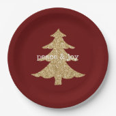 Gold Glitzer Weihnachtsbaum Roter Friede Pappteller (Vorderseite)