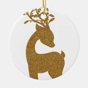 Gold Glitzer Weihnachtsfest Rentier Keramik Ornament