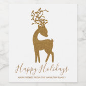 Gold Glitzer Weihnachtsfest Rentier Weinetikett (Einzelnes Label)