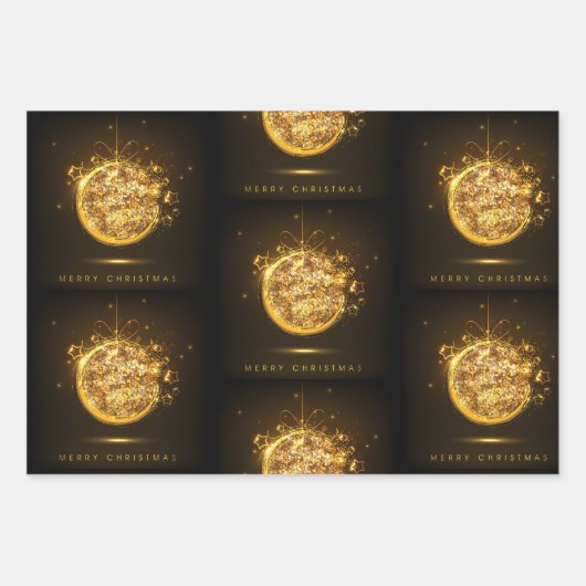 Gold Glitzer Weihnachtsschmuck Estival Jazz Geschenkpapier Set (Vorderseite 3)