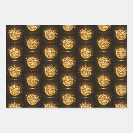 Gold Glitzer Weihnachtsschmuck Estival Jazz Geschenkpapier Set (Vorderseite)